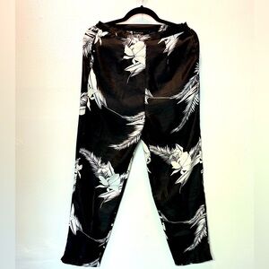 Vintage Tropical Hawaiian Floral Silk Cropped Trouser Pants Womens Small